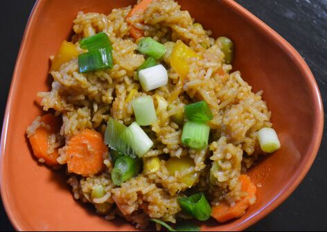 Fried Rice (with soy sauce, hoison sauce, red chili sauce, and brown sugar)